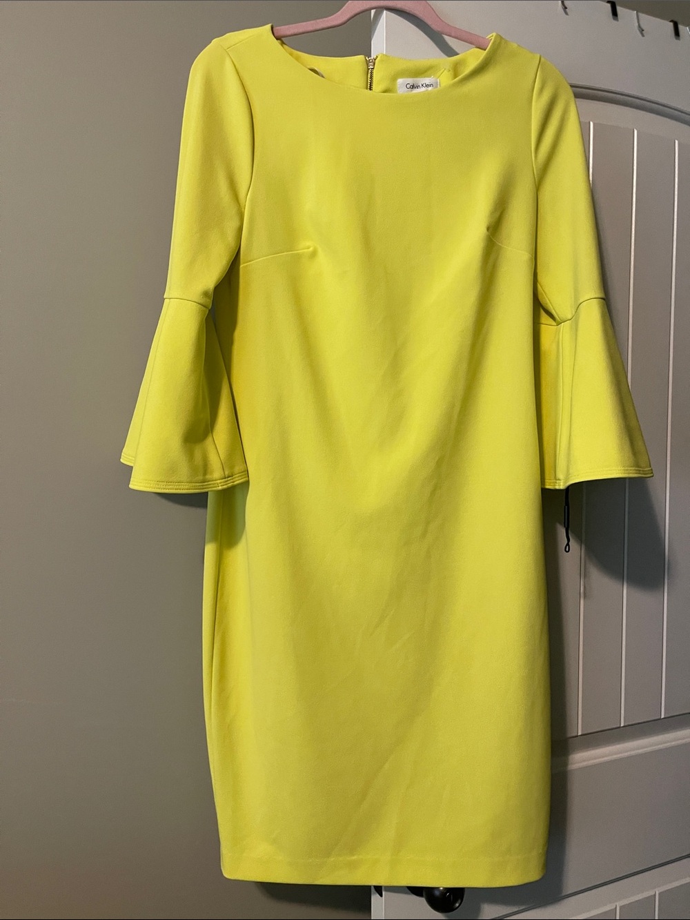Calvin Klein Bright Yellow Bell Sleeve Midi Dress
